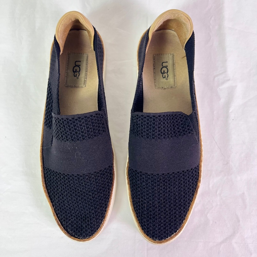 UGG Sammy Slip On Sneakers 8 Black Knit Low Top Walking Shoes Quiet Luxury Chic